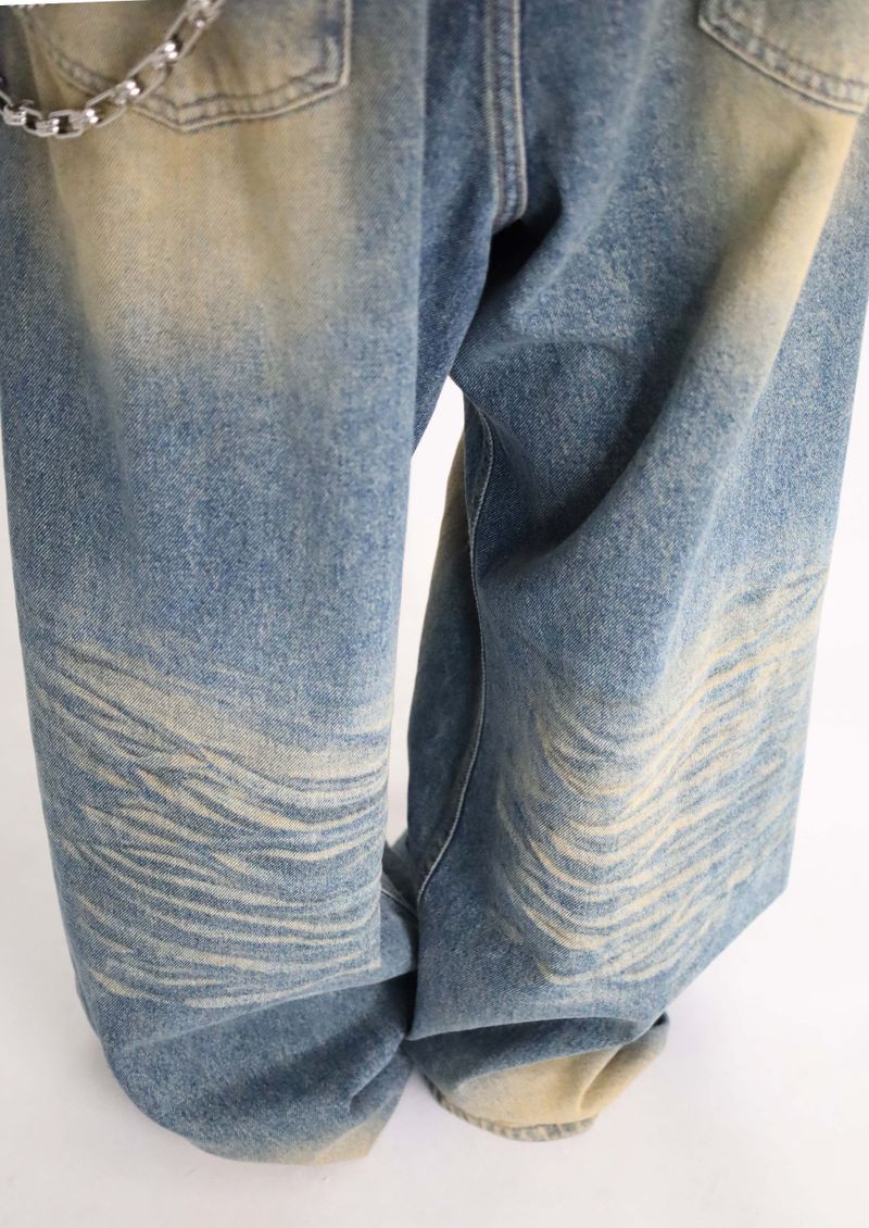 (UNISEX)Mud-Washed Wide Denim Pants