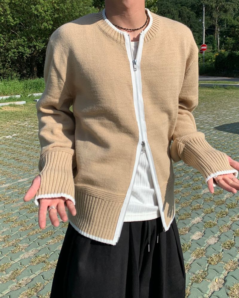 Fingerhole 2-Way Wool Knit Zip-up