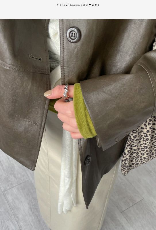 Hunt No Collar Loose Fit Leather Jacket