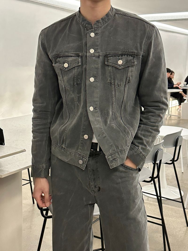 LMN Semi-Over China Setup Denim Jacket (Gray)