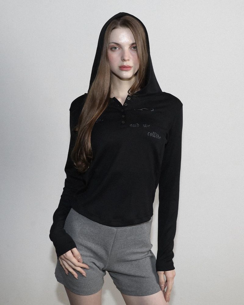 Stars Slim Fit Hooded Long Sleeve Black
