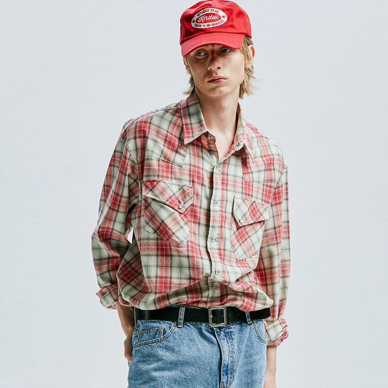 03s plaid western shirt red