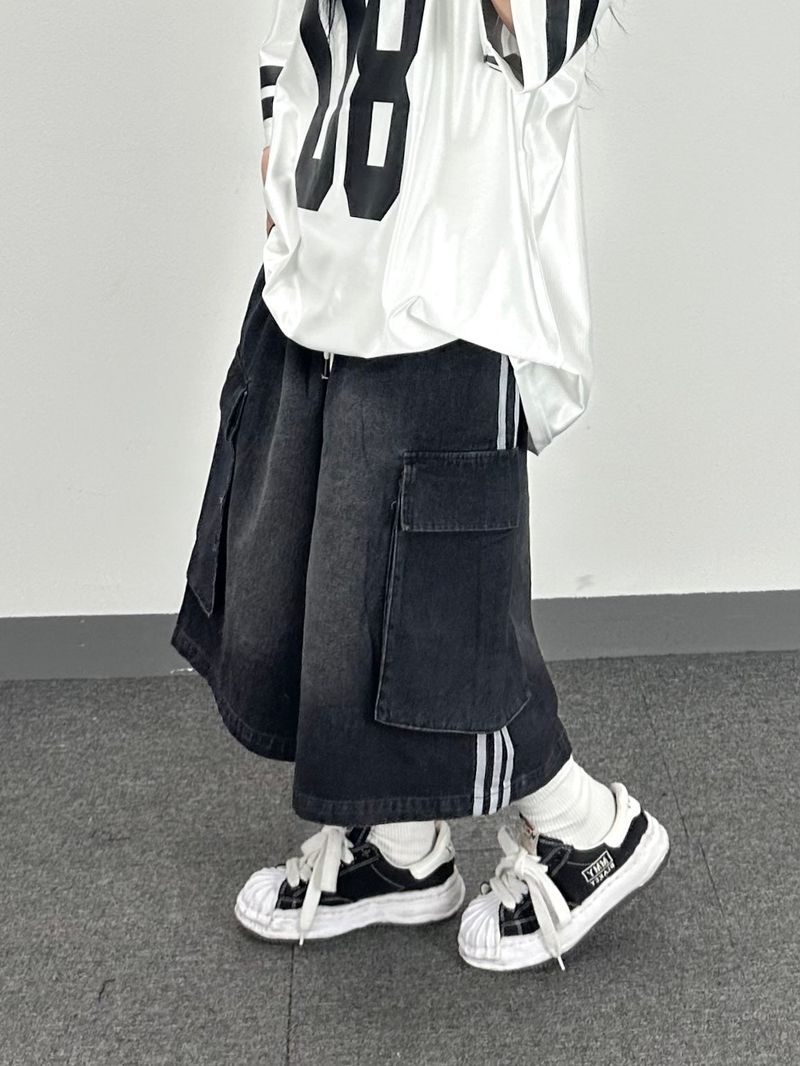 track denim cargo shorts
