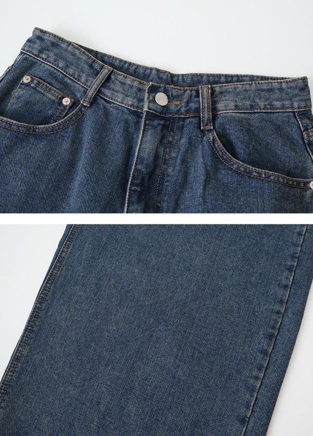 Back Flap Pocket Washed Wide Denim Pants (2color)