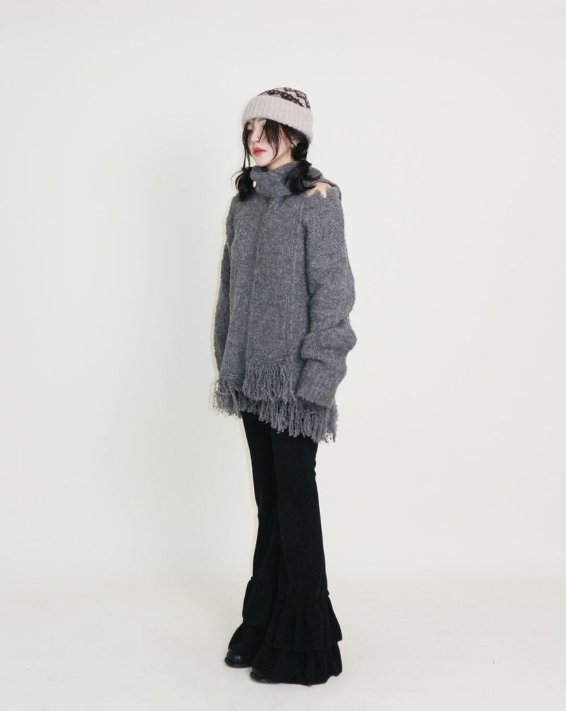 Puddle Demoor Tester Damage Long-Sleeved Knitwear Dress (Muffler Set)