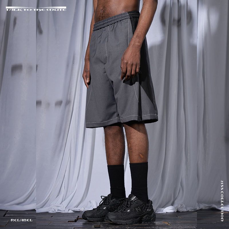 RELABEL（リレーベル）の「RELABEL Black and Gray Color-Blocked Patchwork Relaxed-Fit Suit Shorts with Double Drawstrings and Heavy-Duty Stitching（Pants）」