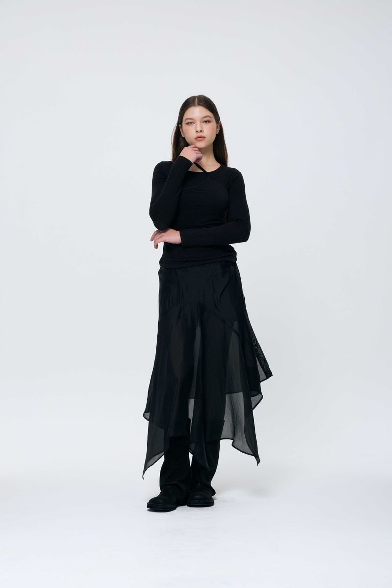 ELAN LINE WRAP SKIRT / BLACK