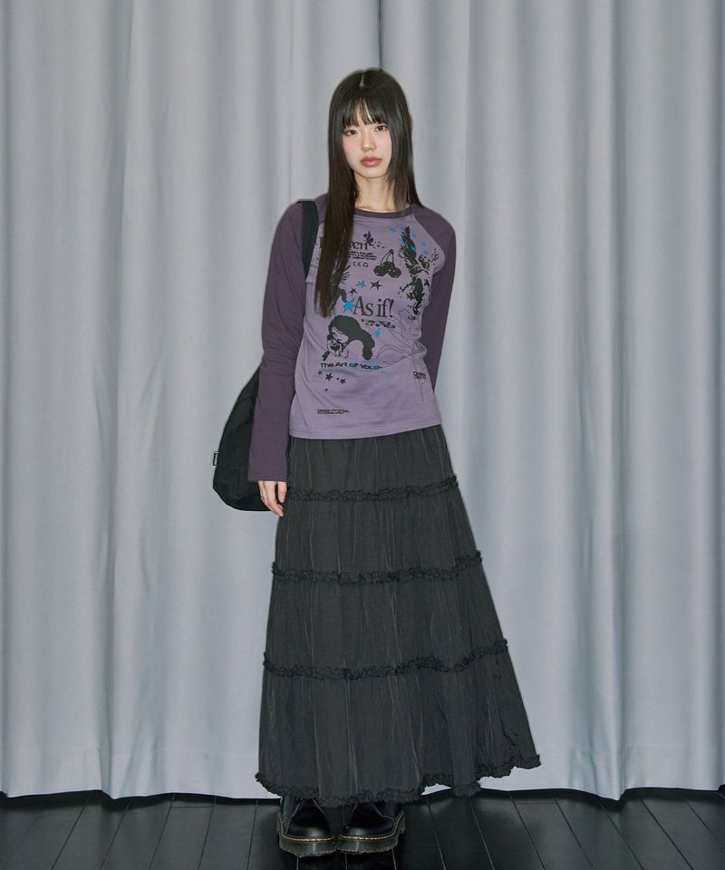 Kitsch Stamp Pintuck Raglan Long Sleeve - GRAY PURPLE