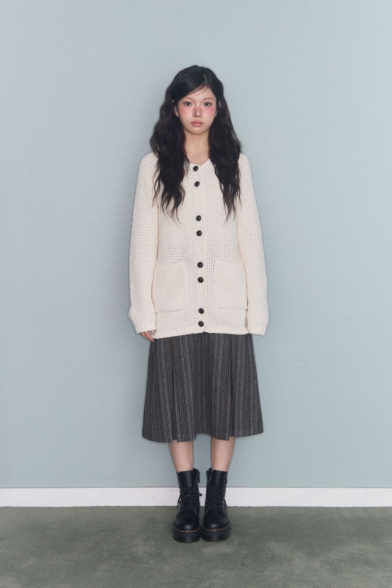 TURTLE-BUTTON KNIT CARDIGAN IVORY