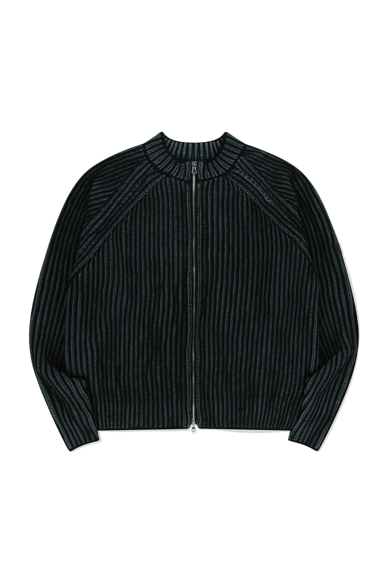 TWO TONE HEAVY KNIT ZIP UP