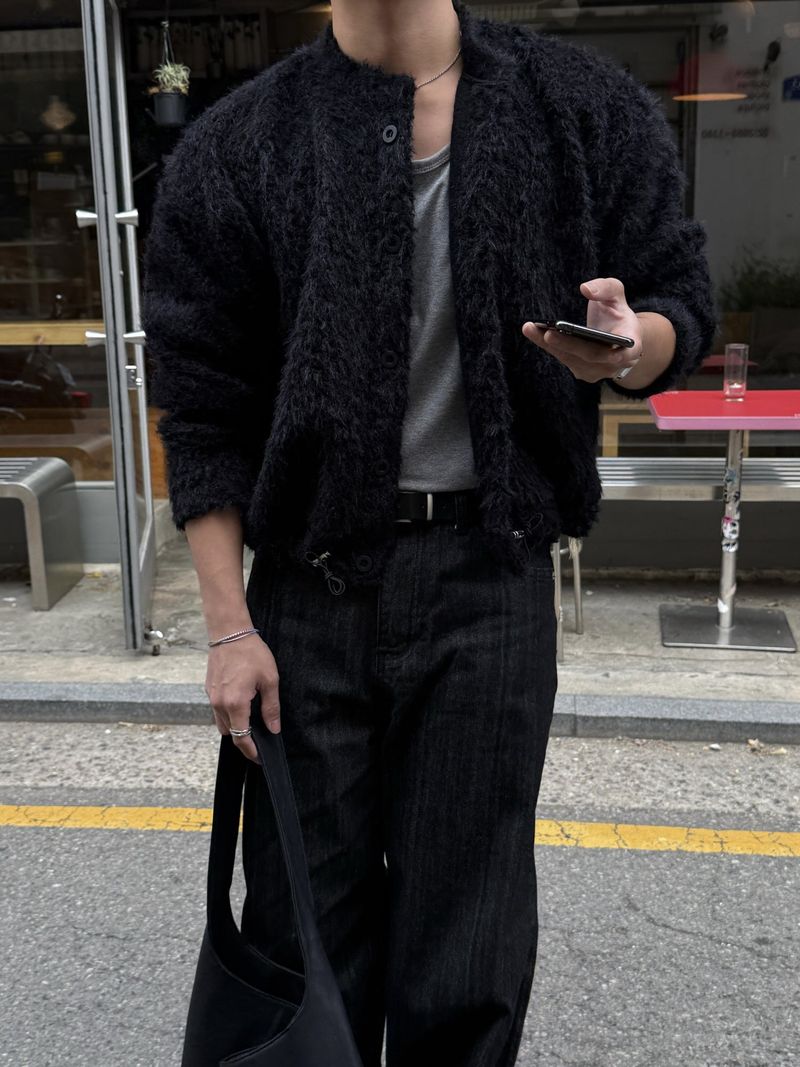 Airy texture cropped cardigan