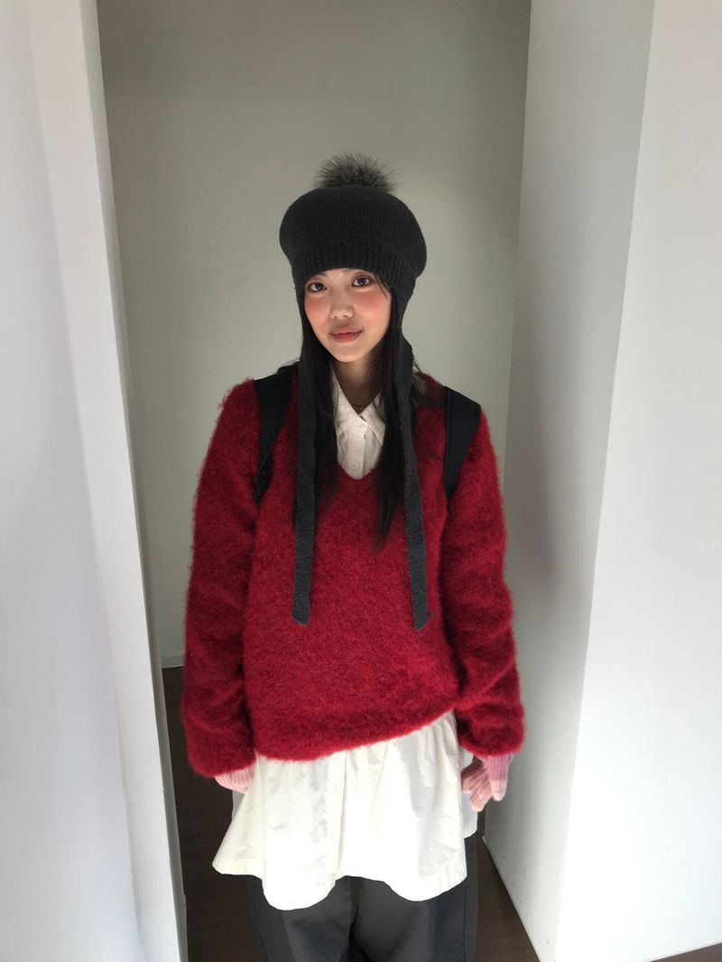 Pom-pom knit beret (3color)