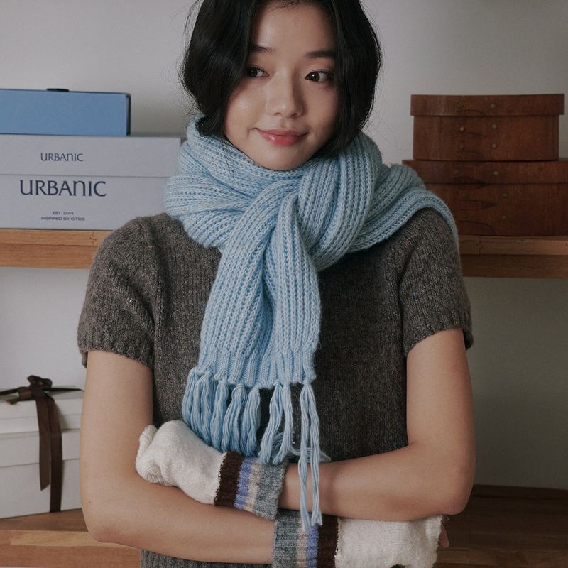 Rain Tassel Knit Muffler (Sky Blue)