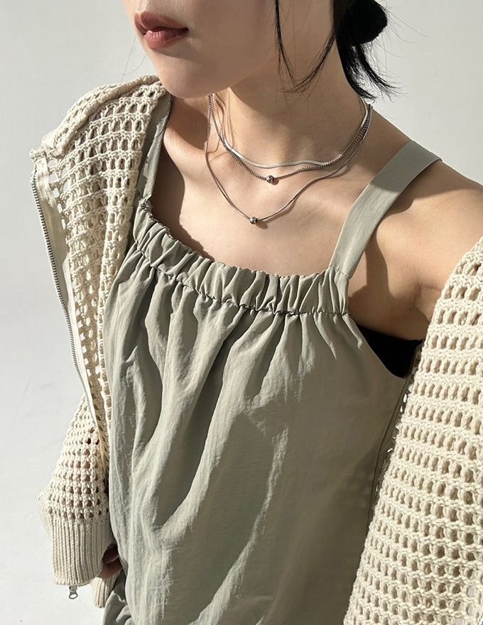 String Shirring Balloon Long Dress