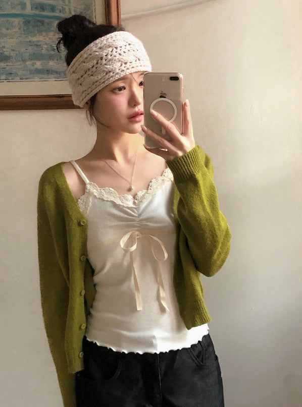 SHOPPERLAND（ショッパーランド）の「Lace Ribbon Shirring Layered Sleeveless (3color)（Tops）」