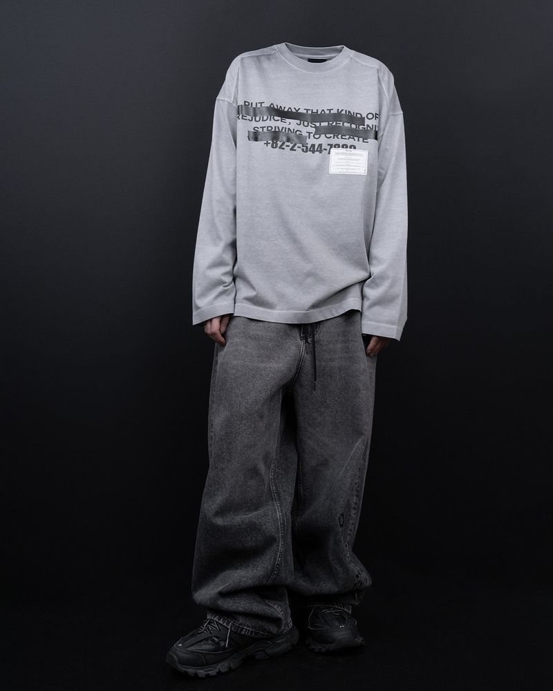 BBD Hidden Slogan Pigment Long T-Shirt (Gray)
