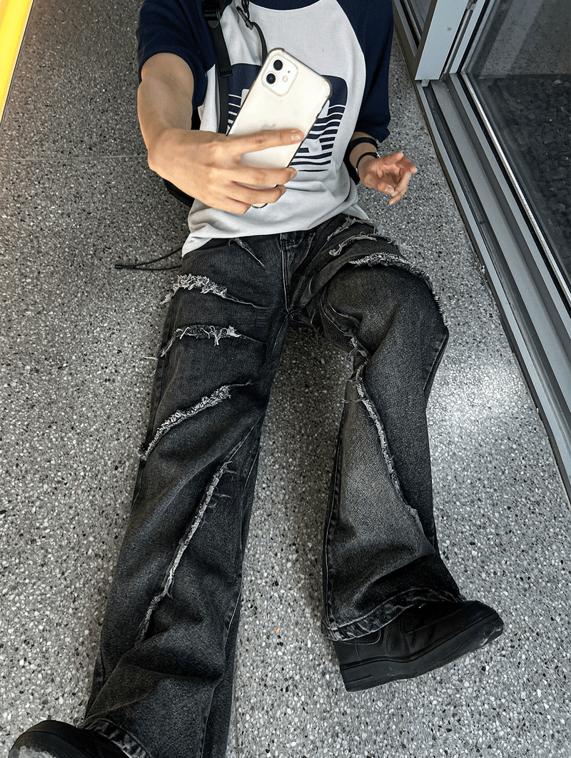 torando cut-off wide denim pants
