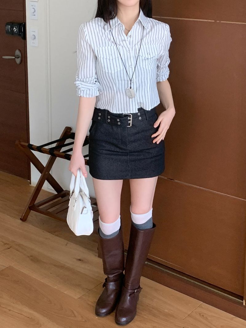 Claude Belt Denim Mini  Skirt