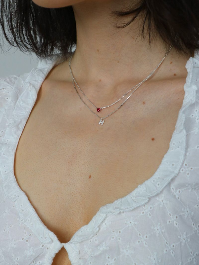 Initial stone necklace / silver