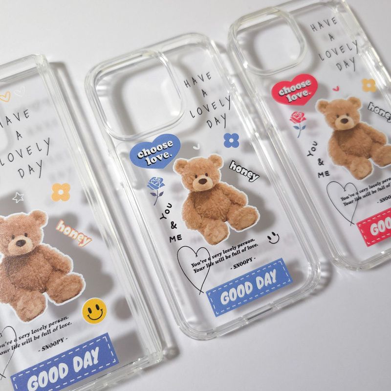 Clear Jelly Hard Phone Case - Fluffy Teddy [ iPhone,Galaxy] - Blue