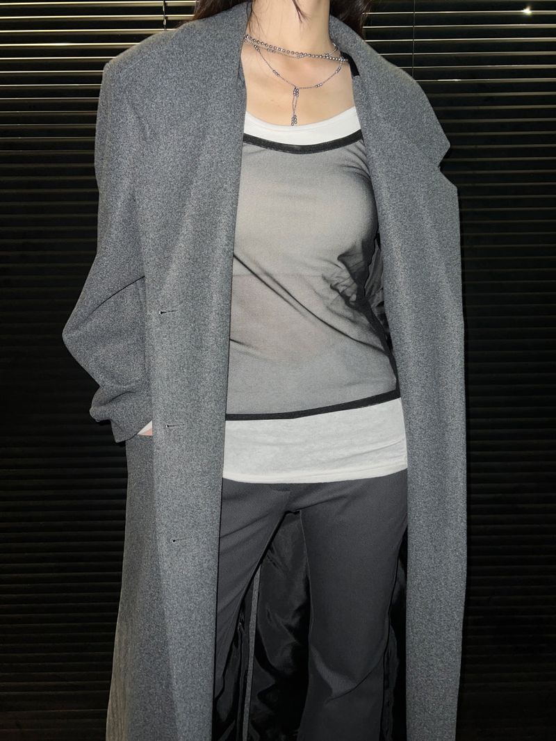 [UNISEX] Wool back button maxi long coat (Gray)