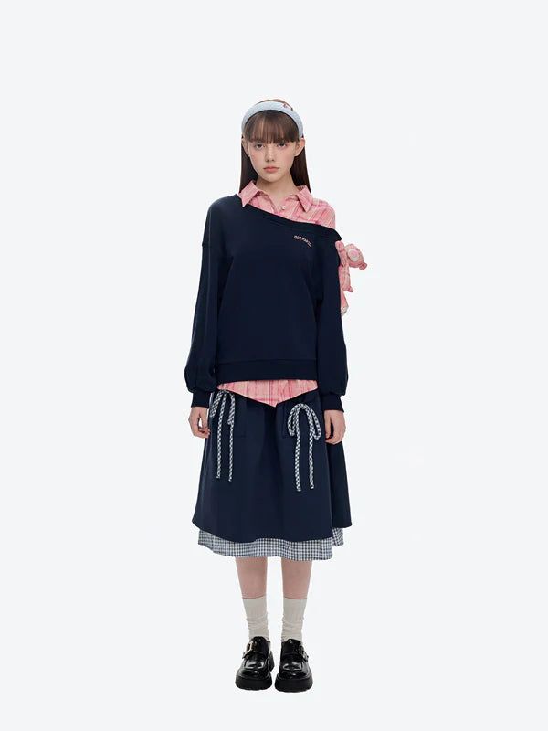 13DE MARZO（トレセ・デ・マルゾ）の「13DE MARZO Splicing Shirt Asymmetrical Shoulder Sweat（Tops）」