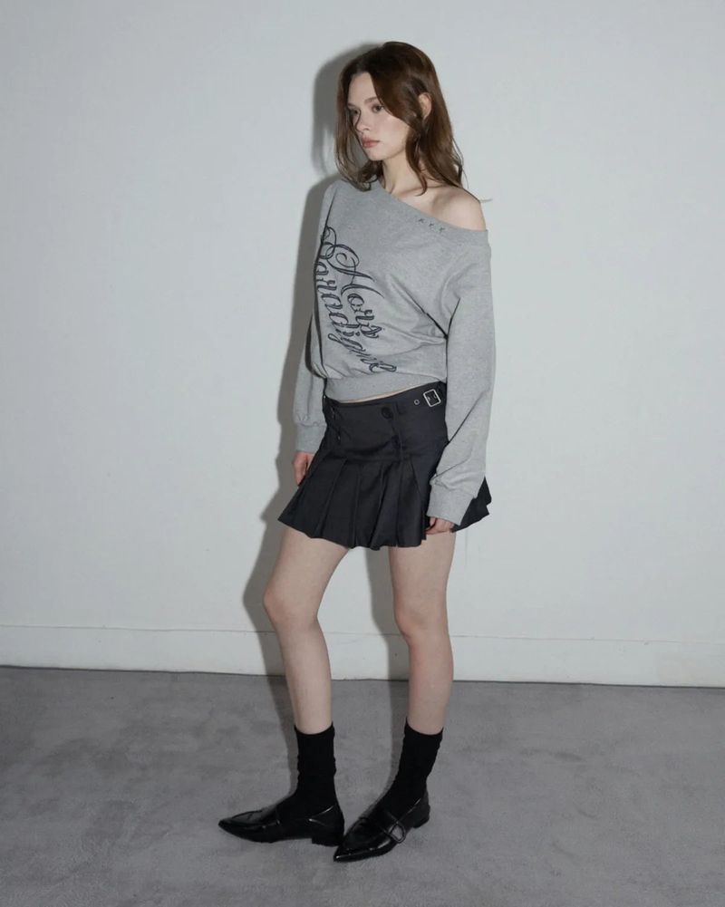 Studded One-shoulder Sweatshirt Melange Gray
