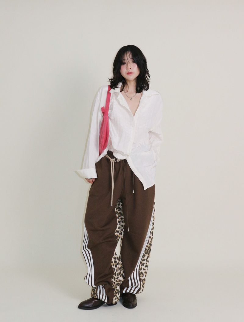 Leopard leopard print diagonal coloring track jogger pants