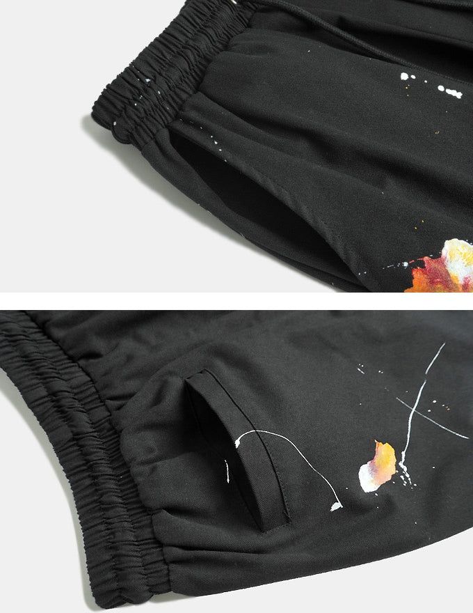 Unique Painting Button Wide Pants