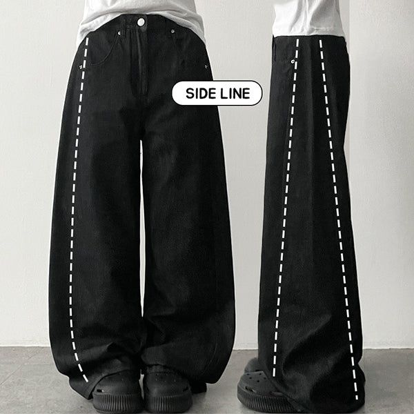 Summer jeans!🧊[3 lengths 💨 S~2XL] Deep indigo.Black Denim Side-Line Balloon Wide Pants (2 colors)