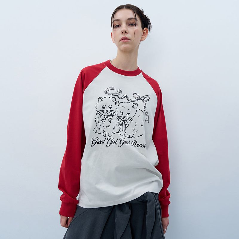 NCOVER（エンカバー）の「RIBBON CATS RAGLAN LONG SLEEVE-RED（Tops）」