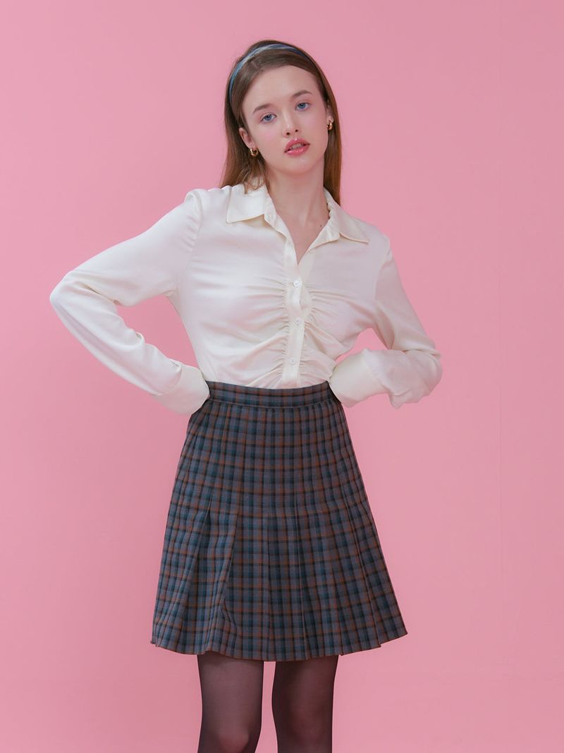 PLEATS CHECK SKIRT_CHARCOAL