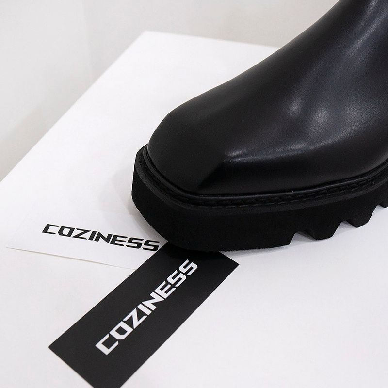 4cm up Cowhide Squareto Chelsea Boots
