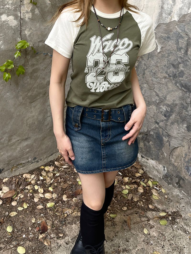 Vintage number printed raglan T-shirt