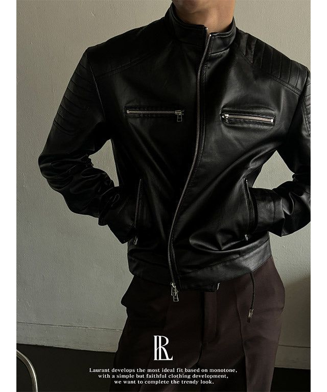 [LAURANTSEOUL] Biker crop leather jacket(2color)