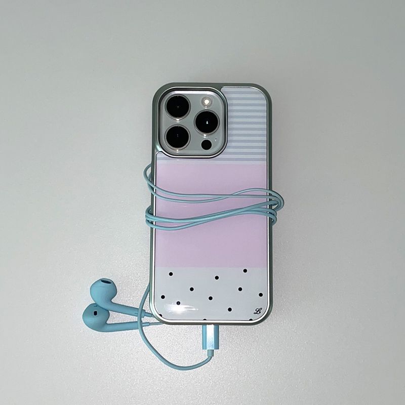 [MADE] DOTTY STRIPE PHONE CASE PINK (epoxy silver bumper)