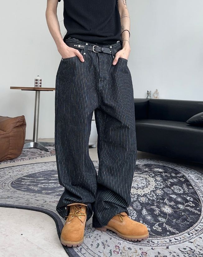 SATIIIZ（サティーズ）の「エッフェルスタッドストライプデニムパンツ（パンツ）」