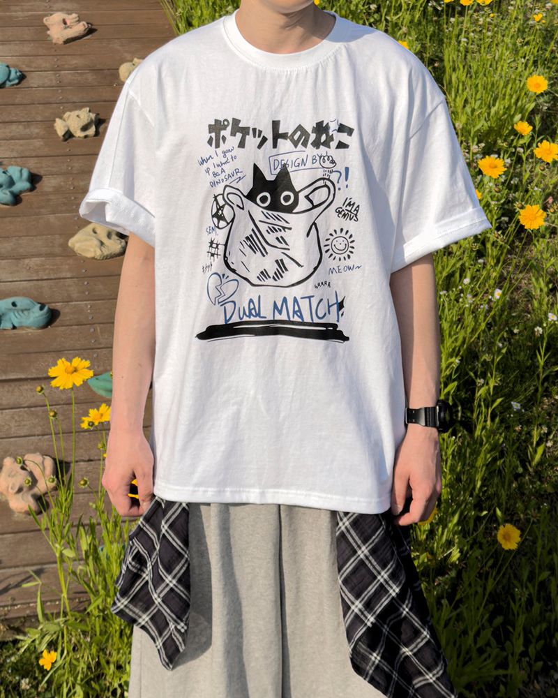 Niporu Cat Graphic Oversized Short Sleeve