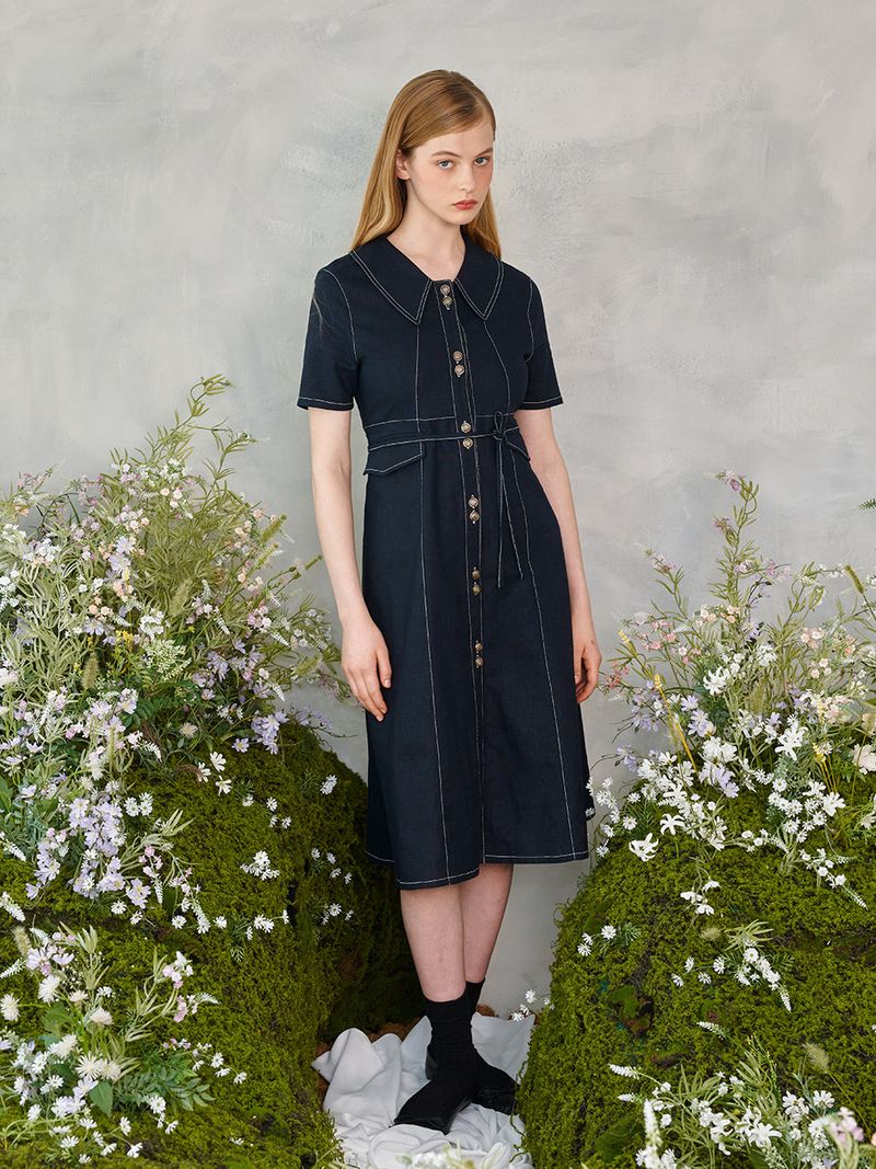 Two Button Collar Stitch Dress