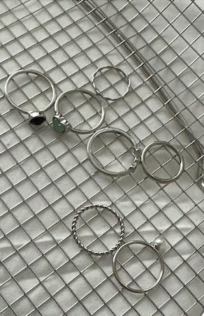 KITCH HEART & PEARL RING SET (SILVER, GOLD 2COLORS!)