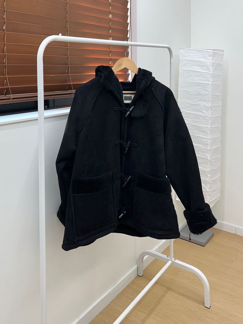 toggle hooded suede coat (one color)