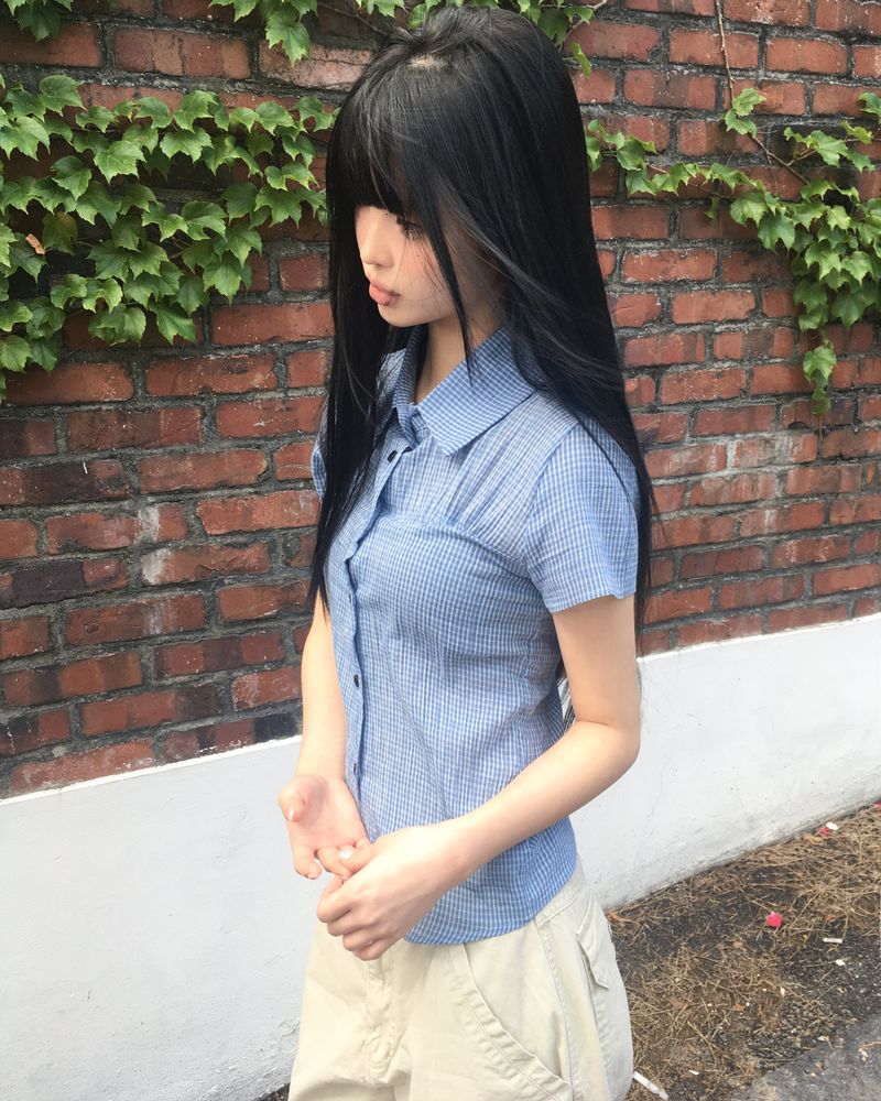 Shukong Check Short Sleeve Blouse