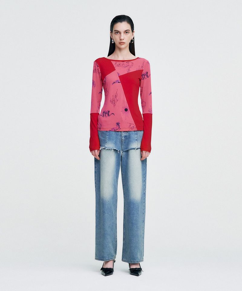 Elemental Motif Patchwork T-shirt _ RED
