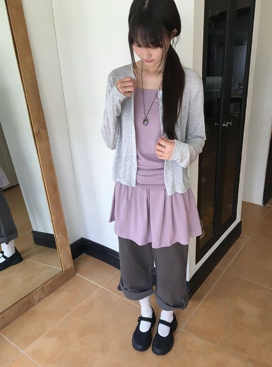 オブニンカプリ9分丈ボタンロールアップパンツ