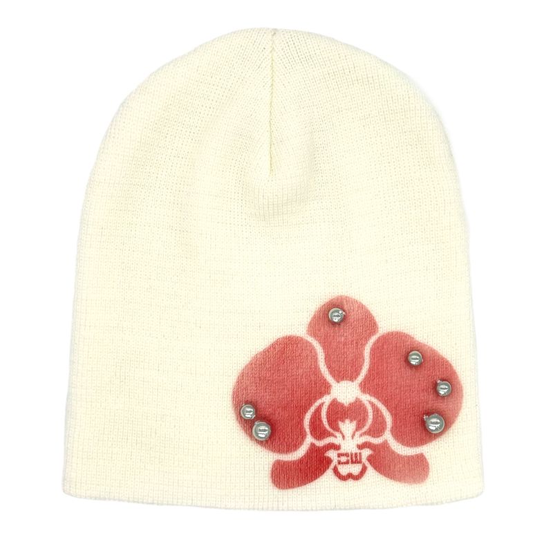 Pierced Orchid Knit Beanie [Ivory]