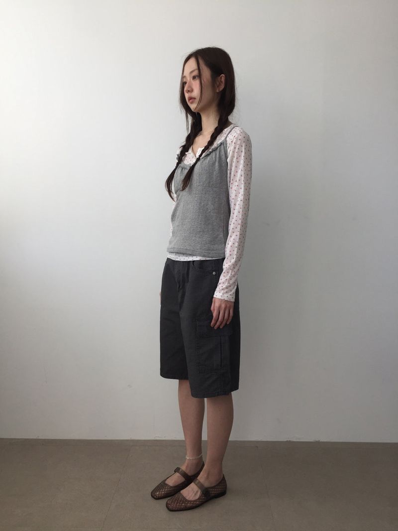 French punched button sleeveless top (4color)