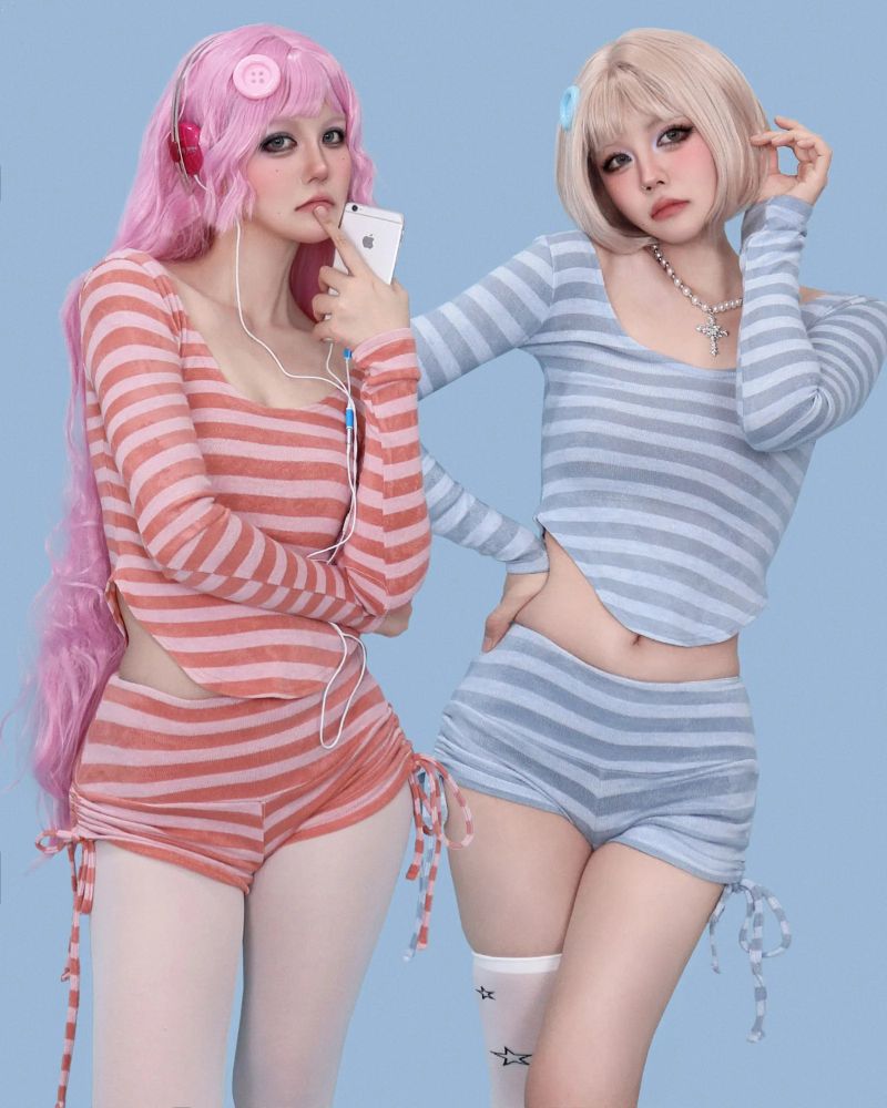 lilly striped crop knit top (3color)