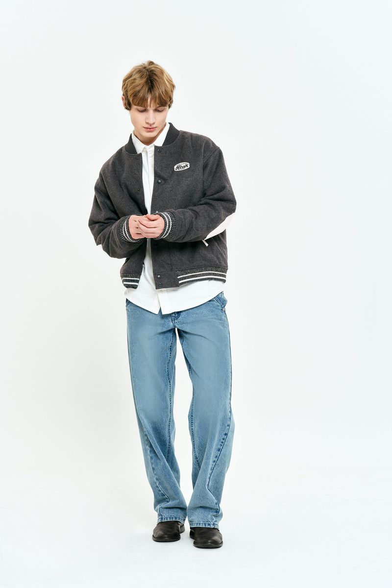UNI RIB POINT VARSITY JACKET [MELANGE GRAY]