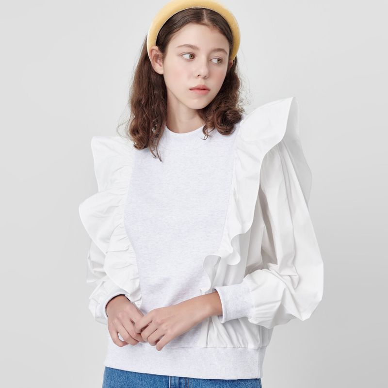 FRILL WING SWEATSHIRT_LIGHT GRAY