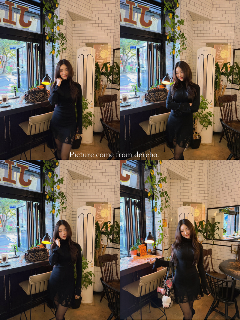 lip-mood black half-turtleneck dress